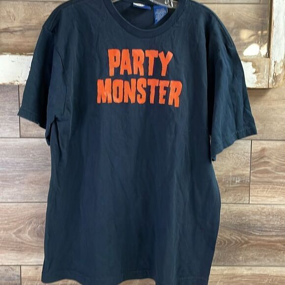 Men’s Black Tshirt Orange Halloween “Party Monster” Lettering Size L 42/44 - Picture 2 of 4